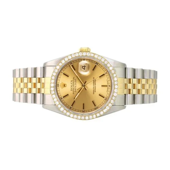 ROLEX DATEJUST CHAMPAGNE INDEX DIAL DIAMOND 18K GOLD & STEEL JUBILEE WATCH 16233 - Picture 4 of 7